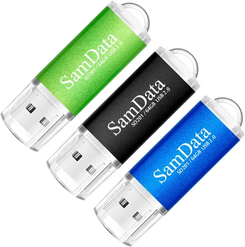 Vista 16 de SamData Paquete de 3 unidades de memoria USB 2.0 de 16 GB, 3 colores: negro, azul, verde