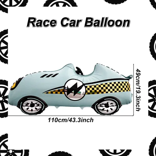 Vista 2 de 2 globos grandes para autos de carreras, globos de carreras de 43 pulgadas color azul azulado para decoración de fiesta de autos de carreras