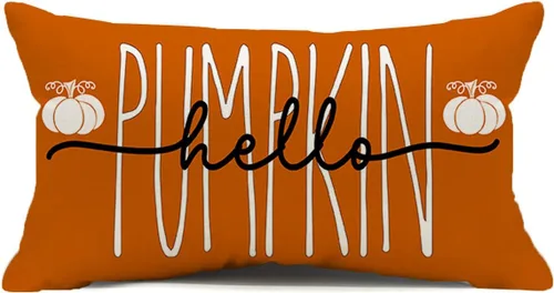 Vista 7 de Fundas de almohada de 18 x 18 pulgadas con texto en inglés "Hello Fall", decoraciones de otoño con texto en inglés "Hello Pumpkin", fundas