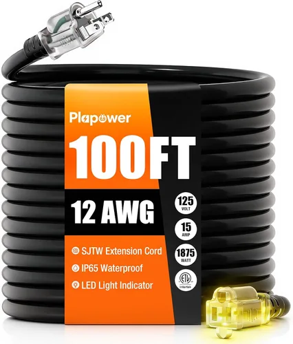 Vista 29 de Cable de extensión para exteriores calibre 12/3, 50 pies, resistente al Negro