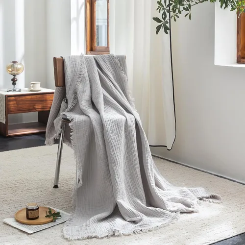 Vista 69 de FOSSA Manta de Muselina con Flecos - Gasa de Algodón 100% de 4 Capas Súper Suave y Transpirable - Manta Decorativa Ligera y Refrescante para Cama