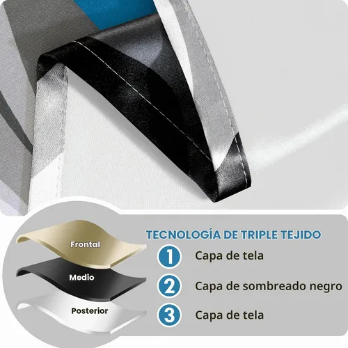 Vista 5 de weesire Cortinas modernas a rayas azules y grises, 50% bloqueo de luz, oscurecimiento con ojales, cortina azul para sala de estar, villa Azul-50%