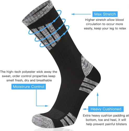 Vista 2 de COOVAN Calcetines de senderismo para hombre calcetines para exteriores 5 pares de calcetines deportivos acolchados que absorben la humedad