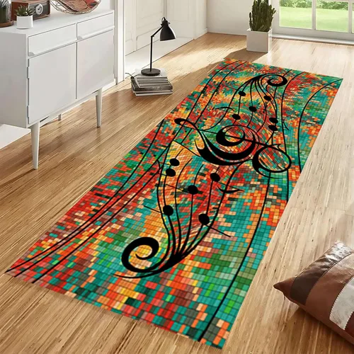 Vista 12 de Alfombra antideslizante de 1.3 x 7 pies, diseño de piano, para amantes de la música, color negro y blanco, alfombra de pasillo para sala de estar