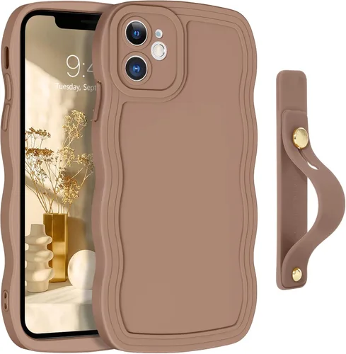 Vista 40 de GUAGUA Funda para iPhone SE 2022/2020, Funda para Teléfono iPhone 7/8 Diseño Lindo de Forma de Onda Rizada TPU Suave con Correa de Muñeca Soporte