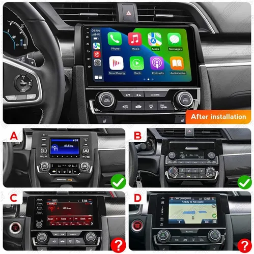 Vista 2 de Radio Android estéreo para Honda Civic 2016-2021, Biorunn 9 pulgadas GPS inalámbrico con cable Car-Play Android Auto IPS pantalla táctil navegación