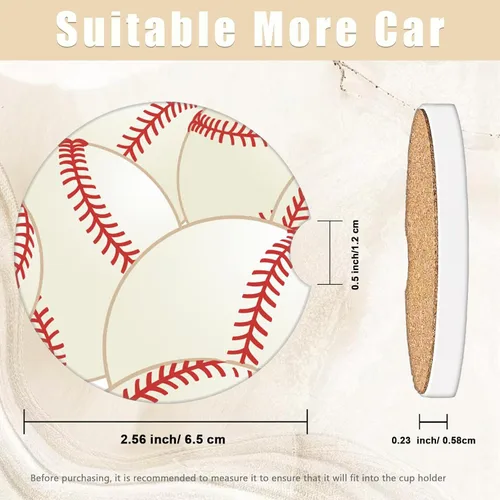 Vista 2 de Posavasos de béisbol para portavasos de automóvil de cerámica absorbente, paquete de 2 unidades, antideslizantes, accesorios interiores de automóvil