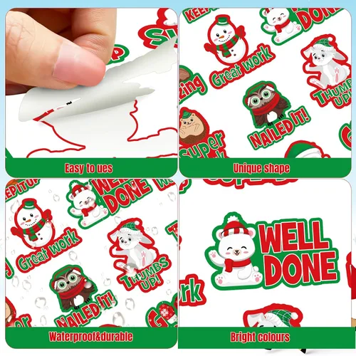 Vista 3 de 400 Piezas Calcomanías de Navidad Calcomanías de Recompensa para Maestros Etiquetas Motivacionales Positivas de Bondad de Invierno Lindas