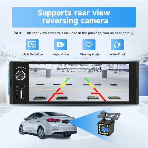 Vista 5 de Estéreo de automóvil de 6.36 pulgadas con CarPlay y Android Auto HD IPS pantalla táctil Radio con Bluetooth 5.0, cámara de respaldo 720P con cable