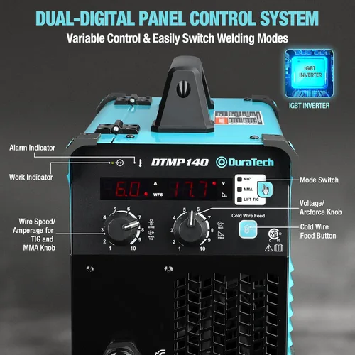 Vista 6 de DURATECH Soldador MIG de 140 amperios, máquina de soldadura 4 en 1 de 120 V, núcleo de flujo sin gases/núcleo sólido, blindado a gas, soldador