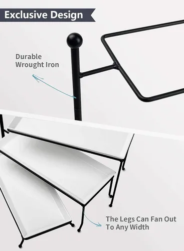 Vista 7 de Sweese Soporte para servir de 3 niveles, soporte rectangular plegable de exhibición de alimentos con platos de porcelana blanca, bandejas
