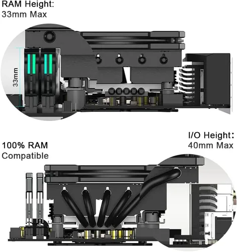 Vista 3 de ID-COOLING IS-55 Negro Enfriador de CPU de Bajo Perfil Enfriador de Aire de CPU de 57mm de Altura 5 Heatpipes Ventilador Delgado de 120x120x15mm