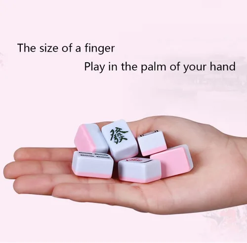 Vista 5 de Juego de mahjong de viaje pequeño, 144 azulejos de mahjong chino con bolsa de almacenamiento, mantel y 2 dados, regalo de entretenimiento