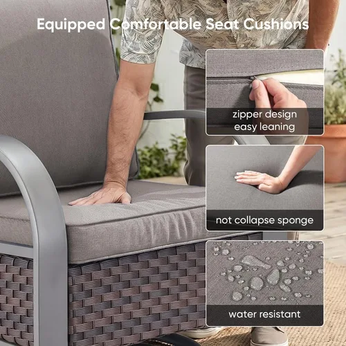 Vista 2 de Rilyson 3 Seat Outdoor Wicker Couch, Rattan Patio Sofa with Grey Cushions Brown/Grey