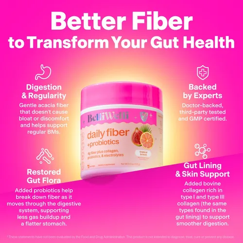 Vista 9 de BelliWelli Suplemento de fibra para mujeres y hombres – Polvo de fibra diaria premium de acacia orgánica con colágeno añadido, electrolitos