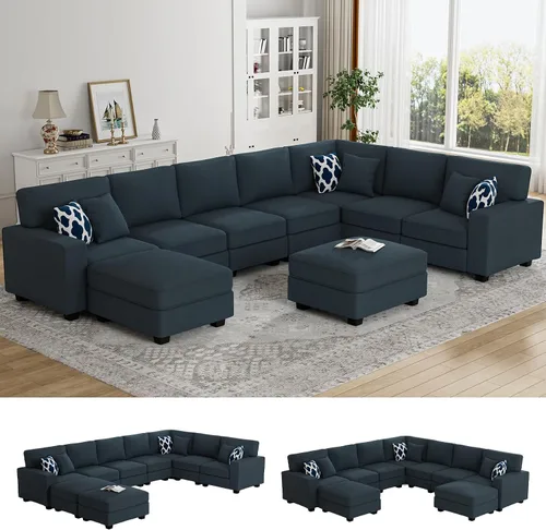 Vista 39 de Legend Vansen - Sofá seccional modular en forma de U con otomano, sofá de esquina reversible moderno para sala de estar (Antracita, 2+3 con otomano)