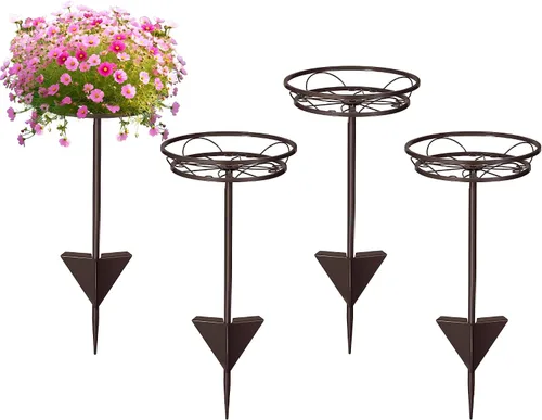 Vista 12 de Tellingyou Paquete de 2 soportes ajustables para macetas para exteriores, soportes de metal para plantas al aire libre, soporte versátil