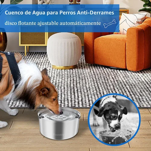 Vista 2 de Kactoily Tazón de agua para perros de gran capacidad de 3L/101oz en acero inoxidable, sin derrames, comedero para perros con dispensador de agua