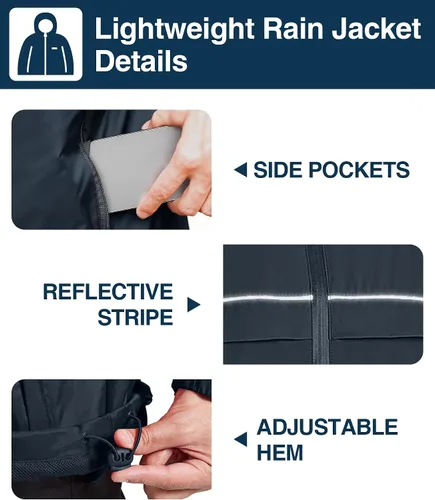 Vista 12 de SWISSWELL Chaqueta impermeable para hombre, rompevientos, ligera con capucha para uso diario casual