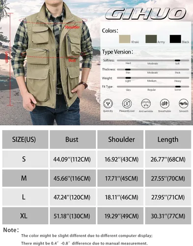 Vista 2 de Gihuo Chaleco utilitario para hombre, versátil, para verano, trabajo, safari, pesca, chaleco de carga con múltiples bolsillos