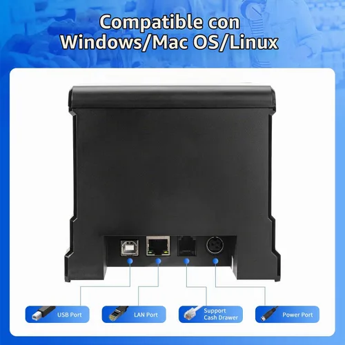Vista 3 de NetumScan Impresora de Recibos POS de 80 mm 300 mm/s Impresora Térmica de Recibos USB con Cortador Automático, Cajón de Efectivo, Interfaz USB