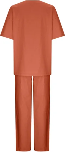 Vista 28 de Conjuntos de verano de 2 piezas para mujer, conjuntos elegantes y casuales de color liso, para verano, otoño, cuello redondo, tops y pantalones