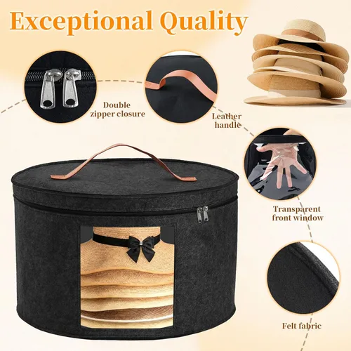 Vista 3 de Cajas de almacenamiento para sombreros para mujeres y hombres, caja redonda de almacenamiento de sombreros de fieltro para armario, vaquero, borde