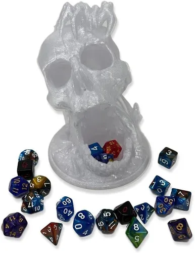 Vista 8 de MunnyGrubbers - Torre de dados de calavera de 6.5 pulgadas - (7 dados al azar D20 juego incluido) - Plástico sin olor a pintura - Juego de rol