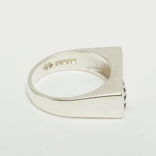 Vista 4 de Anillo de boda de plata de ley 925 con zafiro auténtico para hombre, Metal Gema, Zafiro