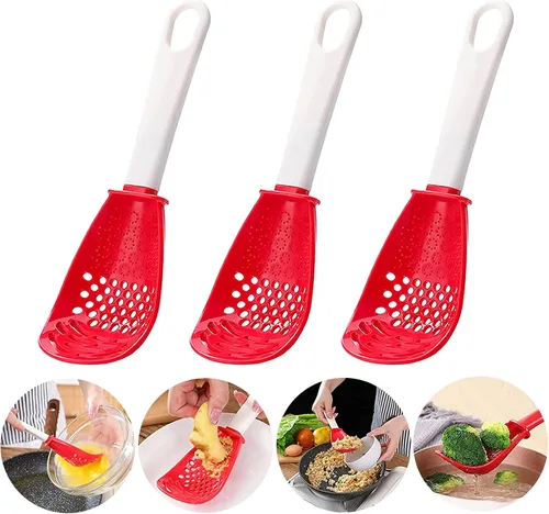 Vista 5 de Cuchara de cocina multifuncional 6 en 1, coladores de cocina para separador de yema de huevo, rallador, espátula colador, para triturar, rallar