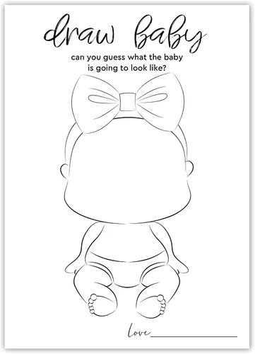 Vista 5 de Juegos de dibujar baby shower, juego de fiesta de revelación de género para niños o niñas, suministros para actividades de fiesta de baby shower