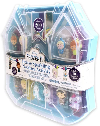 Vista 5 de Tara Toys Kit de collar espumoso de lujo Frozen 2 Design 10 necklaces with 500 beads and glitter charms inside a castle carry case; ideal gift for