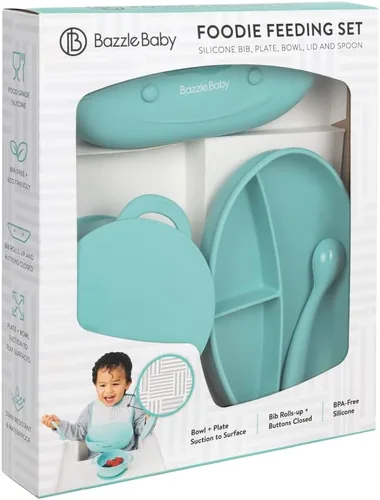 Vista 7 de Bazzle Baby Foodie Feeding Set for babies - roll up bib suction plate, bowll