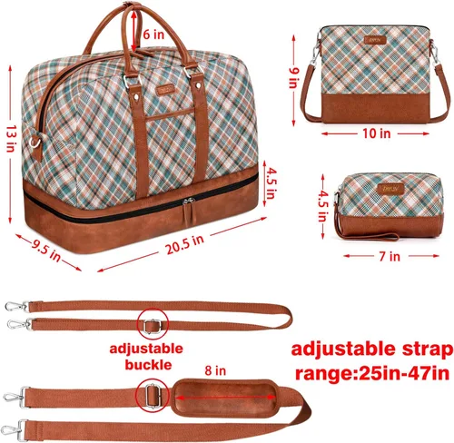Vista 91 de IBFUN Bolsas de fin de semana para mujer, bolsa grande de lona para viaje, bolsa de viaje con compartimento para zapatos, 21 pulgadas, juego de 3