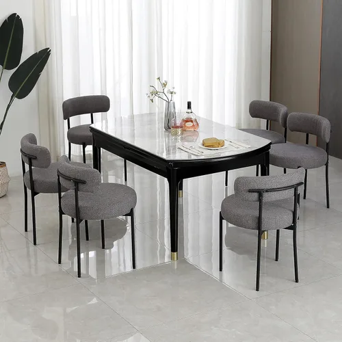 Vista 34 de DYHOME - Juego de 2 sillas de comedor de bouclé negro, sillas de cocina modernas de mediados de siglo con respaldo curvo y patas de metal, sillas