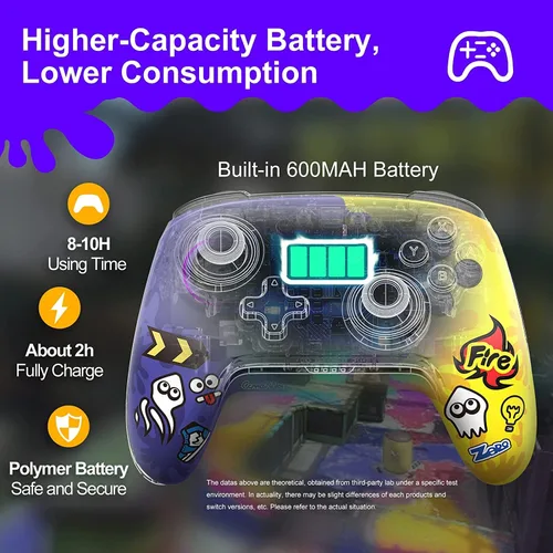 Vista 9 de IINE Wireless Game controller Amiibo for Nintendo Switch, Graffiti Gamepad Compatible with SwitchOled, Wake Up, Vibration and TURBO Function