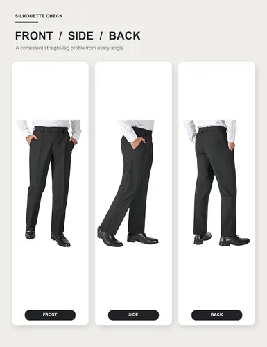 Vista 8 de Plaid&Plain Pantalones de vestir para hombre, cintura elástica, corte recto Negro