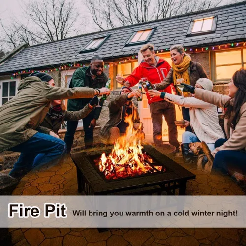 Vista 5 de Mesa portátil para fogata de 32 pulgadas, chimenea cuadrada multiusos para exteriores, chimeneas de metal para exteriores con marco de acero fuerte