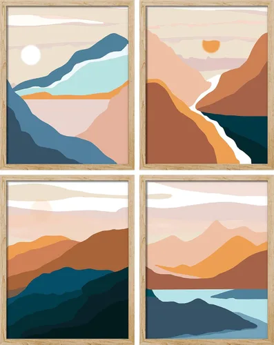 Vista 71 de SIGNWIN Marco de arte de pared de jirafa de safari africano, juego de 4 impresiones coloridas de paisaje, decoración de pared de naturaleza