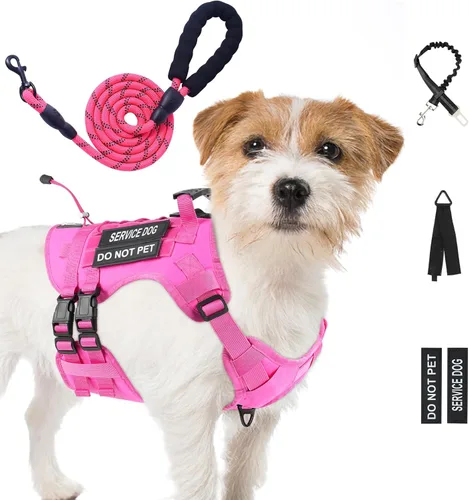 Vista 8 de Arnés táctico sin tirones para perro, tamaño pequeño, chaleco para perro de servicio, S, negro Arnés táctico y correa para perro, arnés ajustable