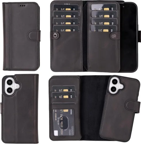 Vista 69 de HARDISTON Funda de piel auténtica de alta calidad hecha a mano para iPhone 7/8 / SE doble folio tarjetero - Funda magnética desmontable - Soporte