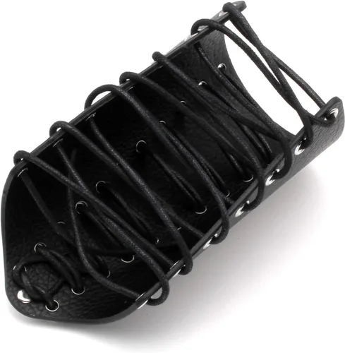 Vista 3 de MILAKOO 2 unids hombre negro cuero ancho guantelete pulsera de sujeción brazo armadura brazalete ajustable
