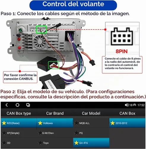Vista 9 de 7" Android 13 Radio de coche con Carplay inalámbrico Android Auto GPS Navegación Estéreo de coche 8-CORE 2+32G Pantalla táctil IPS WiFi BT FM AM DSP