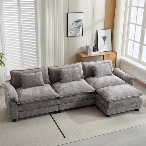 Vista 38 de Oprisen Sofá Seccional Modular, Cómodo Cloud Couch Sofá Seccional, Sofá Cama de Chenilla con Asiento Profundo con Almohadas Decorativas para Sala