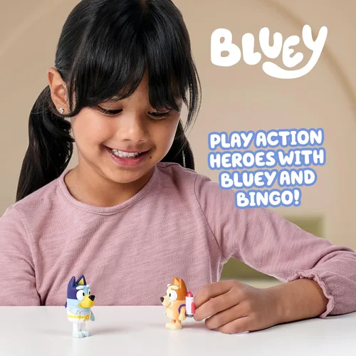 Vista 5 de Bluey Action Heroes - Juego de figuras de juguete de 2 unidades, figuras articuladas de personajes con figuras de karate y mochila propulsora