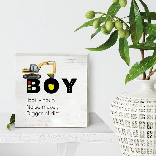 Vista 4 de Letrero de madera de construcción para cuarto de bebé, diseño de camión de construcción, caja de madera, bloque para pared, escritorio, hogar, Niño