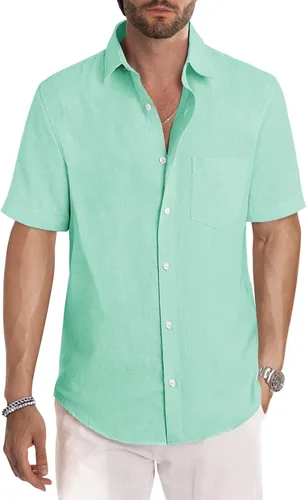 Vista 216 de JMIERR Camisas de vestir a rayas con botones y manga corta para hombre