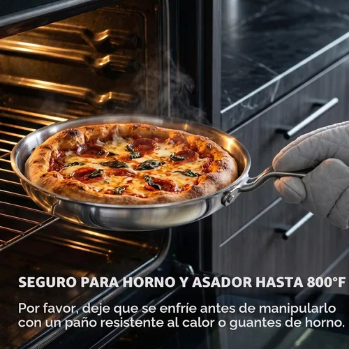 Vista 5 de Sartén de acero inoxidable mini de 8 pulgadas, 5 capas con núcleo de aluminio, sartén para saltear con revestimiento de acero, calefacción uniforme