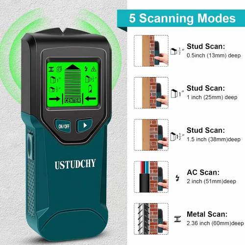 Vista 2 de Buscador de pernos – Escáner electrónico de pared 5 en 1, sensor de pernos con pantalla LCD digital y chip inteligente inteligente, detector