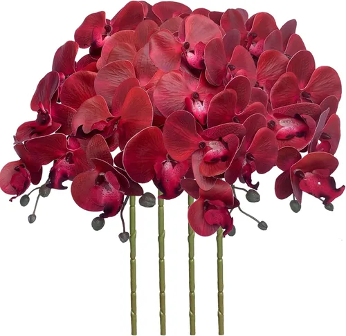 Vista 11 de FagusHome Phalaenopsis - Flores artificiales de 32 pulgadas, 4 piezas de orquídeas artificiales, plantas falsas para decoración del hogar (azul)